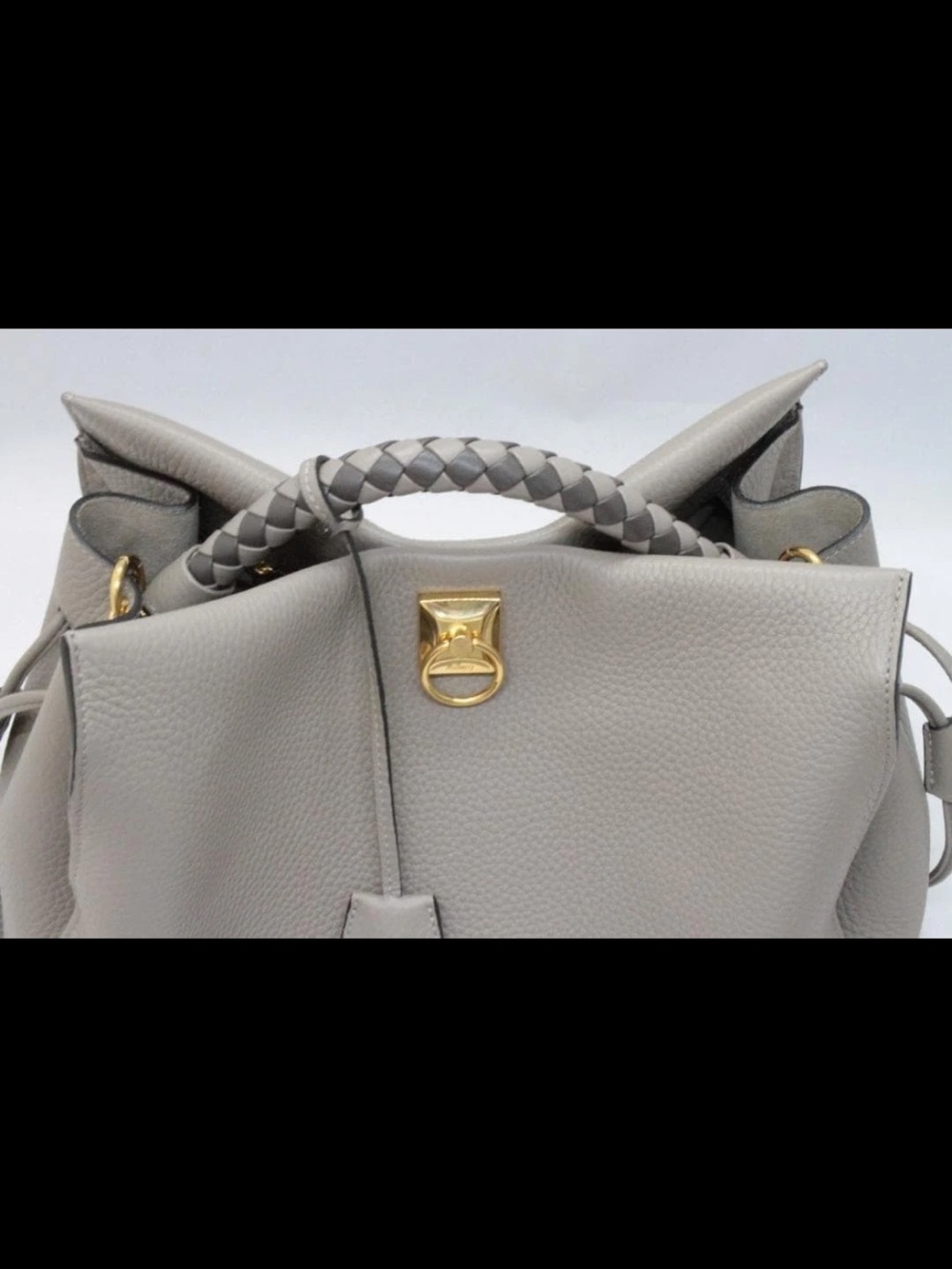 Mulberry Pebble-Grain Taupe Satchel with Braided Handle and Gold Hardware - Picture 9 of 13